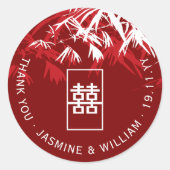 Sticker Rond Feuilles en bambou rouge Shuang Xi Mariage chinois (Devant)