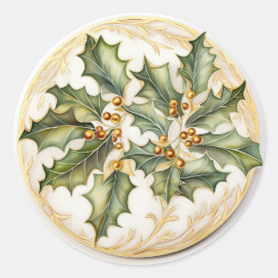 Sticker Rond Feuilles et Baies de Houx
