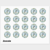 Sticker Rond Feuilles Modernes Monogramme Or Navy "Lettre P" (Feuille)