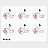 Sticker Rond Feuilles papillons, Baby shower élégant (Feuille)
