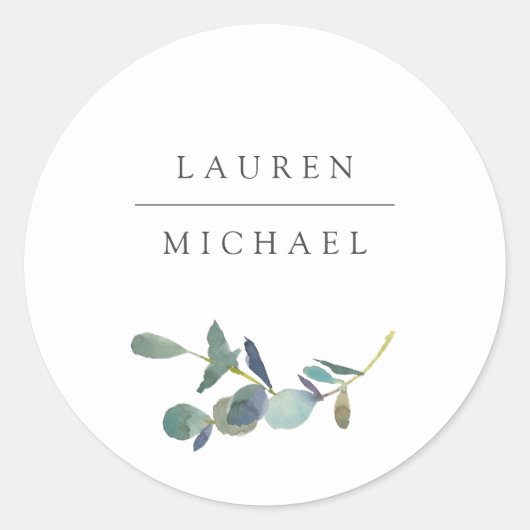 Sticker Rond Feuilles simples d'Eucalyptus | MARIAGE (Devant)