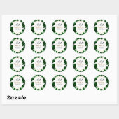 Sticker Rond Feuilles Tropical Vert foncé Blanc & Mariage Or (Feuille)