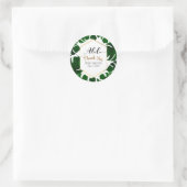 Sticker Rond Feuilles Tropical Vert foncé Blanc & Mariage Or (Sac)