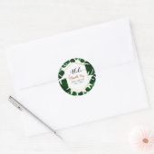 Sticker Rond Feuilles Tropical Vert foncé Blanc & Mariage Or (Enveloppe)