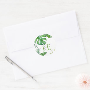 Sticker Rond Feuilles tropicales de Monstera Vert Aquarelle Exp