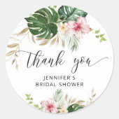 Sticker Rond Feuilles tropicales, douche de mariée monstera (Devant)