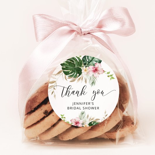 Sticker Rond Feuilles tropicales, douche de mariée monstera