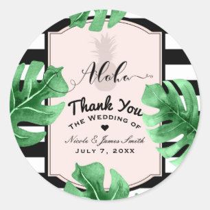 Sticker Rond Feuilles Tropicales & Élégant Cadeau de Mariage An