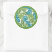 Sticker Rond Feuilles tropicaux, arrière - plan vert, (Sac)