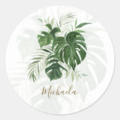 Sticker Rond Feuilles tropicaux Élégant Script moderne (Devant)