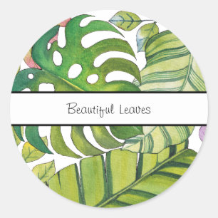 Sticker Rond Feuilles Tropicaux En Aquarelle