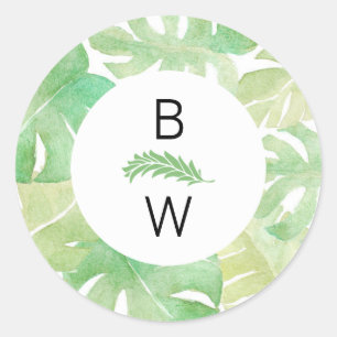 Sticker Rond Feuilles tropicaux en aquarelle