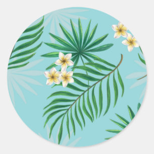 Sticker Rond Feuilles tropicaux et fleurs