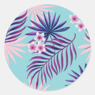 Sticker Rond Feuilles tropicaux et fleurs 2