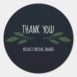 Sticker Rond Feuilles Vert Bleu Foncé Moderne Végétal Mariage