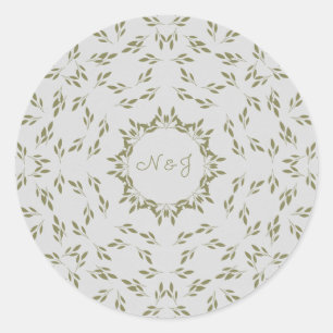 Sticker Rond Feuilles vert olive Avoine naturelle Mariage rusti