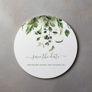 Sticker Rond Feuilles vertes Enregistrer la date mariage envelo