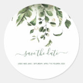 Sticker Rond Feuilles vertes Enregistrer la date mariage envelo (Devant)