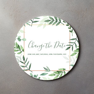 Sticker Rond Feuilles vertes Modifier la date mariage enveloppe