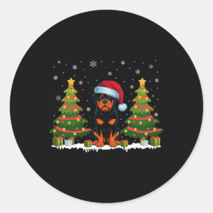 Sticker Rond Feux d'arbre de Noël Rottweiler Chien Santa Hat No
