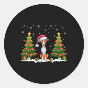 Sticker Rond Feux d'arbre de Noël Whippet Chien Santa Hat Noël