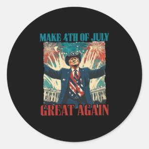 Sticker Rond Feux d'artifice Drôle Trump Américain Faire 4 Juil