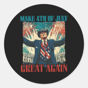 Sticker Rond Feux d'artifice Drôle Trump Américain Faire 4 Juil