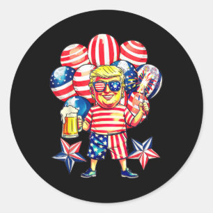 Sticker Rond Feux d'artifice Drôle Trump Patriotique Américain