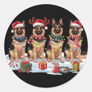 Sticker Rond Feux de Noël berger allemand - Design adorable