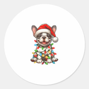 Sticker Rond Feux de Noël de Chien de taureau Français Santa Ha