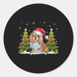 Sticker Rond Feux de Noël Lhassa Apso Chien Santa Hat Noël