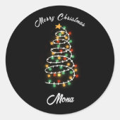 Sticker Rond Feux de Noël nom personnalisé (Devant)