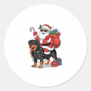 Sticker Rond Feux de Noël Père Noël équitation Rottweiler Chien