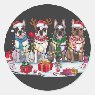 Sticker Rond Feux de Noël pour Bulldog français - Design adorab