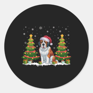 Sticker Rond Feux de Noël Saint Bernard Chien Père Noël Noël