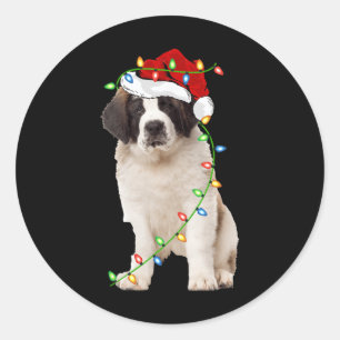 Sticker Rond Feux de Noël Santa Chapeau Saint Bernard Chien Noë