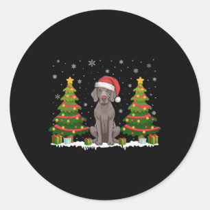 Sticker Rond Feux de Noël Weimaraner Chien Santa Hat Noël