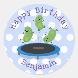 Sticker Rond Fèves mignonnes saut trampoline dessin animé illus