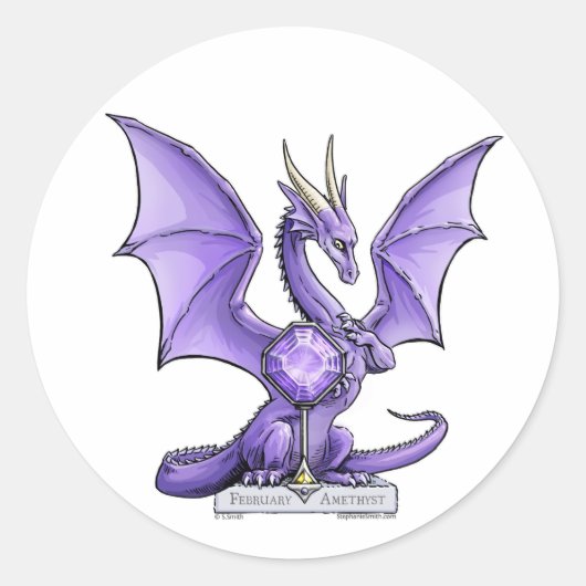 Sticker Rond Février Birthstone Dragon - Amethyst (Devant)