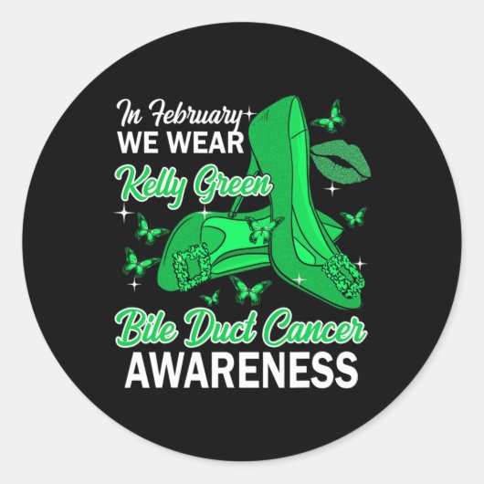 Sticker Rond Février Nous Portons Kelly Green Bile Duct Cancer  (Devant)