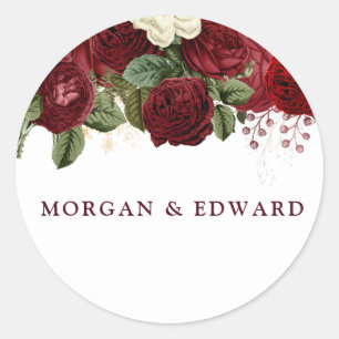 Sticker Rond Fiançailles de mariage de Bourgogne rouge blanc