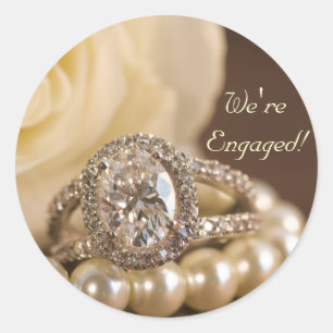 Sticker Rond Fiançailles de mariage Oval Diamond Ring White Ros