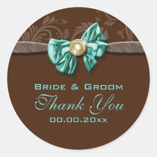Sticker Rond fiançailles mariage Brown bleu aqua (Devant)