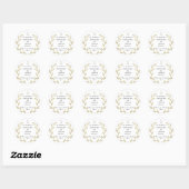 Sticker Rond Fiançailles Mariage de monogramme blanc et or (Feuille)
