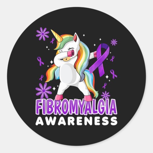 Sticker Rond Fibromyalgie Unicorne - Fibro Warria (Devant)