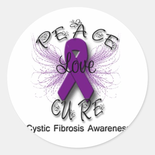 Sticker Rond Fibrose kystique Paix amour Cure Papillon 2 (Devant)