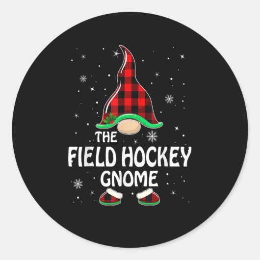 Sticker Rond Field Hockey Gnome Buffalo Plaid Matching Family C (Devant)