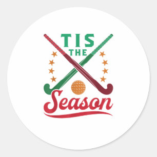 Sticker Rond Field Hockey Noël C'est La Saison Des Fêtes Joueur