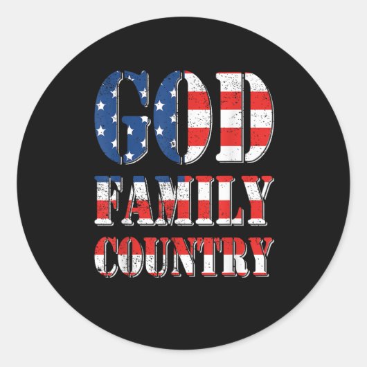 Sticker Rond Fier Américain US Drapeau Dieu Famille Pays (Devant)