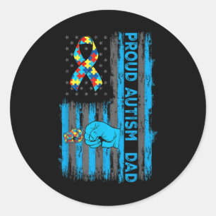 Sticker Rond Fier Autisme Papa American Flag Usa Autism Awards